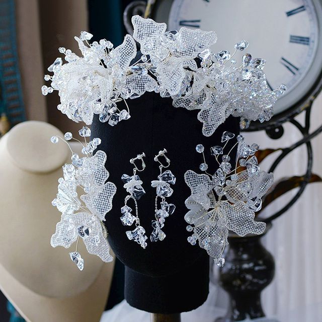 Ashmi - Wedding Faux Crystal Mesh Tiara / Hair Clip / Dangle 