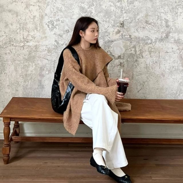 Alfie-Long-Sleeve Round Neck Plain Wrap Sweater