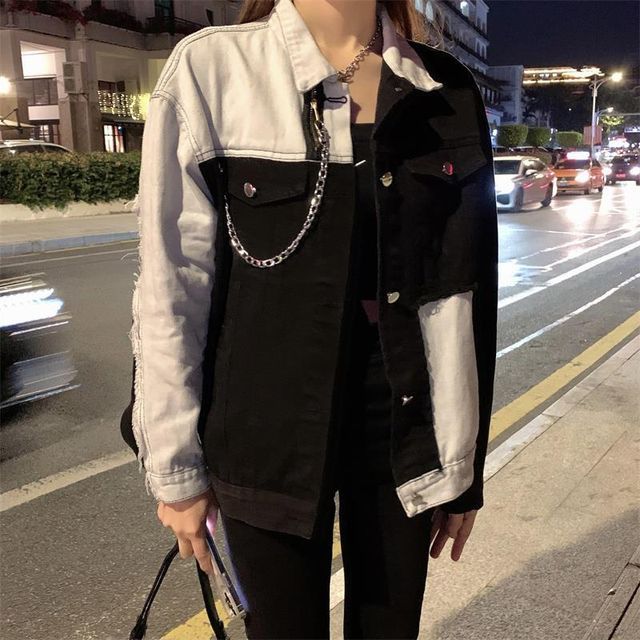 Half black half white jean outlet jacket