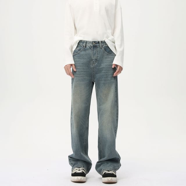 FAERIS-Mid Rise Washed Loose Fit Jeans