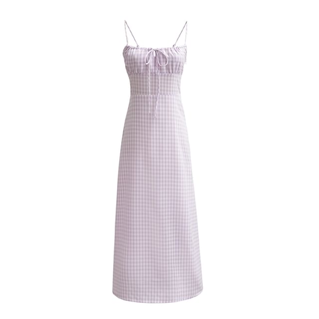 Ulark - Spaghetti Strap Scoop Neck Gingham Tie Front Maxi A-Line Dress | YesStyle Ulark - Spaghetti Strap Scoop Neck Gingham Tie Front Maxi A-Line Dress | YesStyle