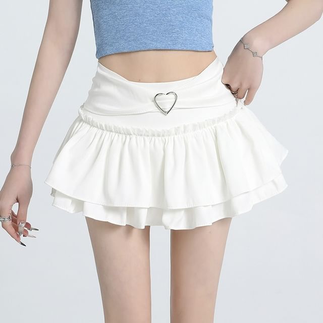 Leoom-High Waist Plain Mini Tiered Skirt
