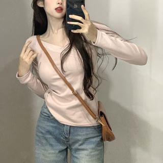 Magma-Long Sleeve V-Neck Plain Tee