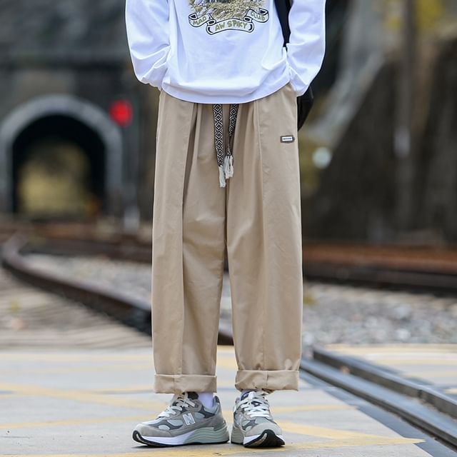 Bay Go Mall-Drawstring Waist Plain Wide Leg Cargo Pants