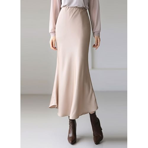 Styleonme Satin Long Fishtail Skirt YesStyle