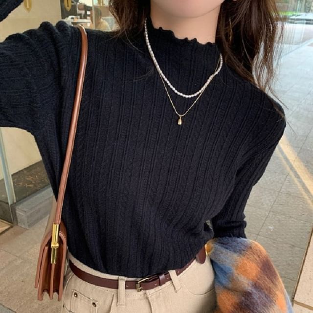 Acoustic Rain-Long-Sleeve Lettuce Edge Knit Top