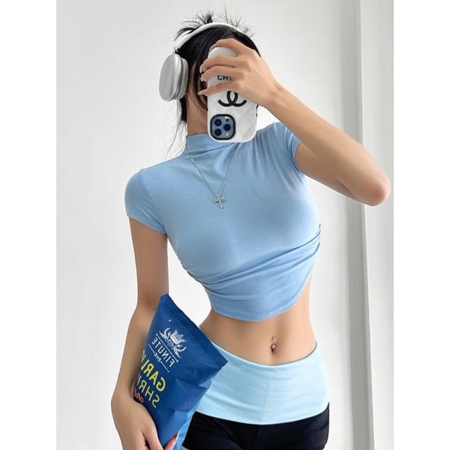 Maisee-Back-Window Ruched Crop Tee in 8 Colors