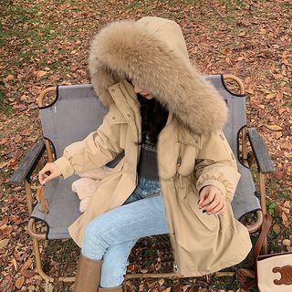 Sienne Plain Fluffy Trim Hooded Zip Parka Sale