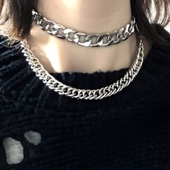 PANGU - Stainless Steel Chunky Chain Layered Choker Necklace PANGU - Stainless Steel Chunky Chain Layered Choker Necklace