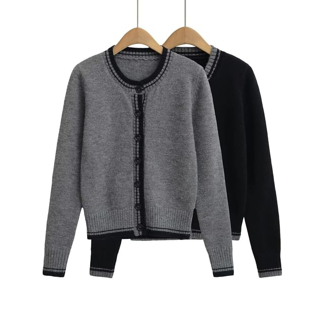 Asiris-Round Neck Contrast Trim Cardigan