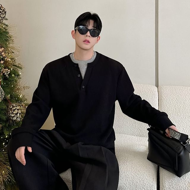 ravewider-Crew Neck Mock Two-Piece Two Tone Sweatshirt
