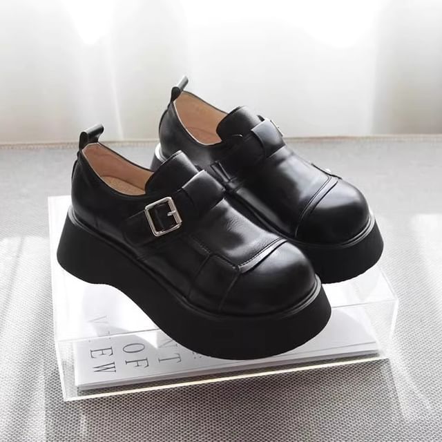 Freesia-Faux Leather Platform Buckled Loafers