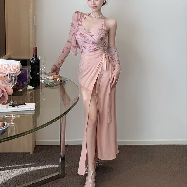 Ginger Girl Halter Floral Print Wrap Top Button Jacket High