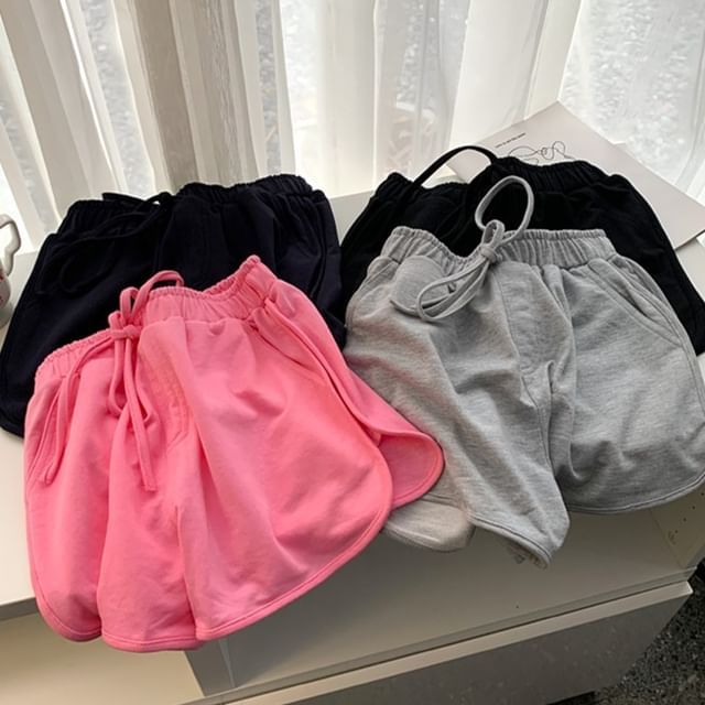 DIYI-Drawstring Waist Plain Hot Pants