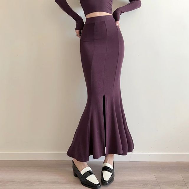 Ottomn - High Waist Plain Slit Maxi Mermaid Skirt | YesStyle 