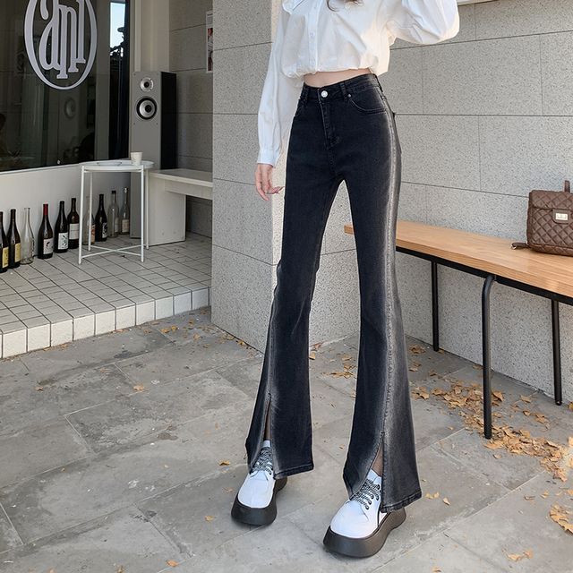 Magma-High-Rise Slit Cropped Flared Jeans