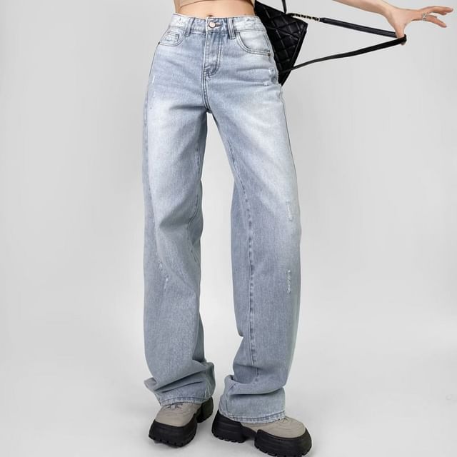 Faiar-Mid Rise Ripped Loose Fit Jeans