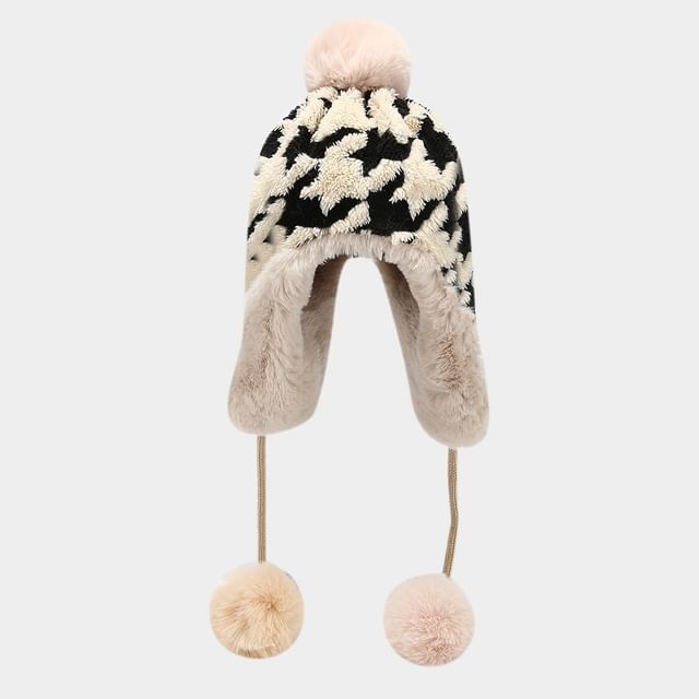 Hatrix-Houndstooth Pom Pom Earflap Hat