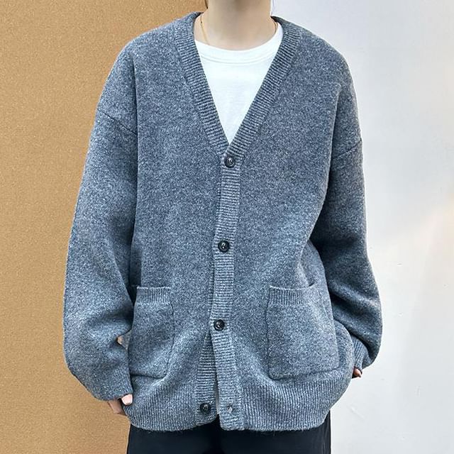 ROOSE-V-Neck Plain Button-Up Cardigan