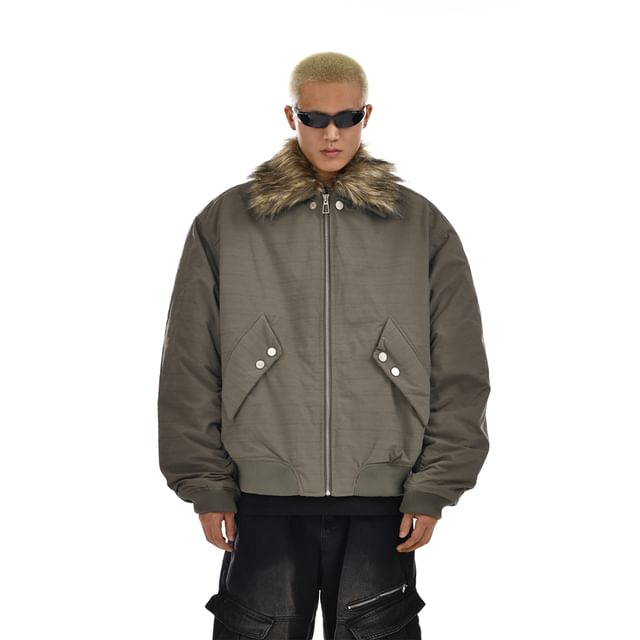 Meiksip-Faux Fur Zip-Up Jacket