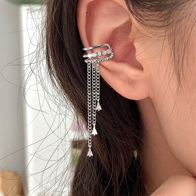 Chimerro-Rhinestone Fringed Layered Ear Cuff