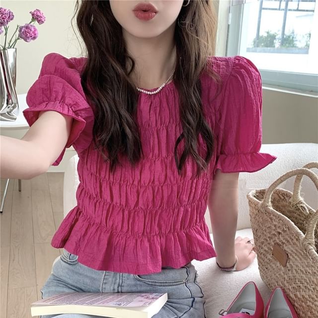 Everose-Short-Sleeve Flowy Smocked Blouse