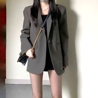 Peach+velvet Lapel Collar Plain Single Button Blazer Sale