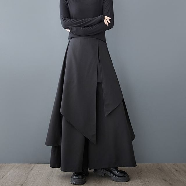 Lewwe-High Waist Plain Panel Culottes