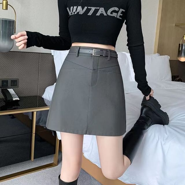 Everose-High Waist Plain Mini Skirt