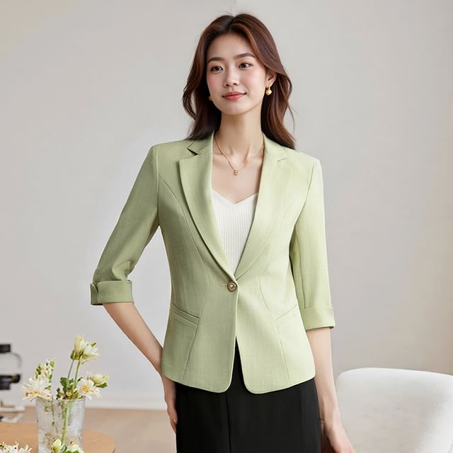 Princess Min-Elbow Sleeve Notch Lapel Plain Single Breasted Blazer