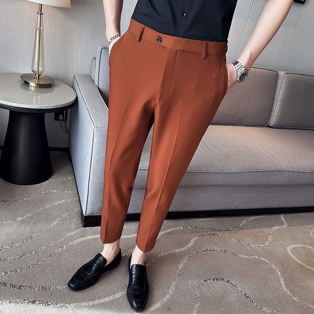 Lefitt-Plain Cropped Tapered Dress Pants