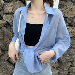 Dute - Long-Sleeve Sheer Shirt / Camisole Top Dute - Long-Sleeve Sheer Shirt / Camisole Top