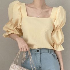 MARION - Puff-Sleeve Square Neck Blouse