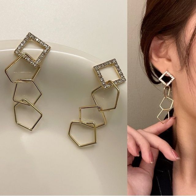 Show Mind-Rhinestone Geometric Drop Earring-One Size