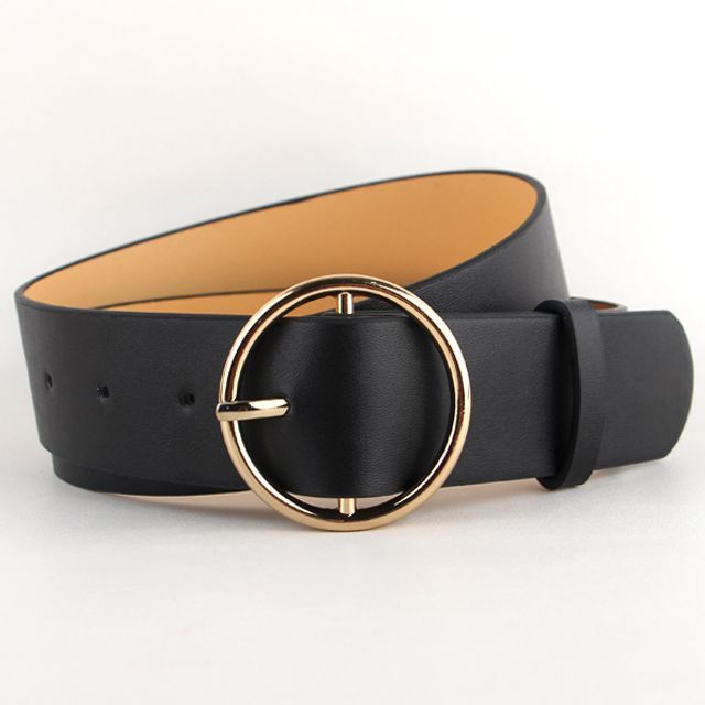 Goldenrod - Round Buckle Faux Leather Belt