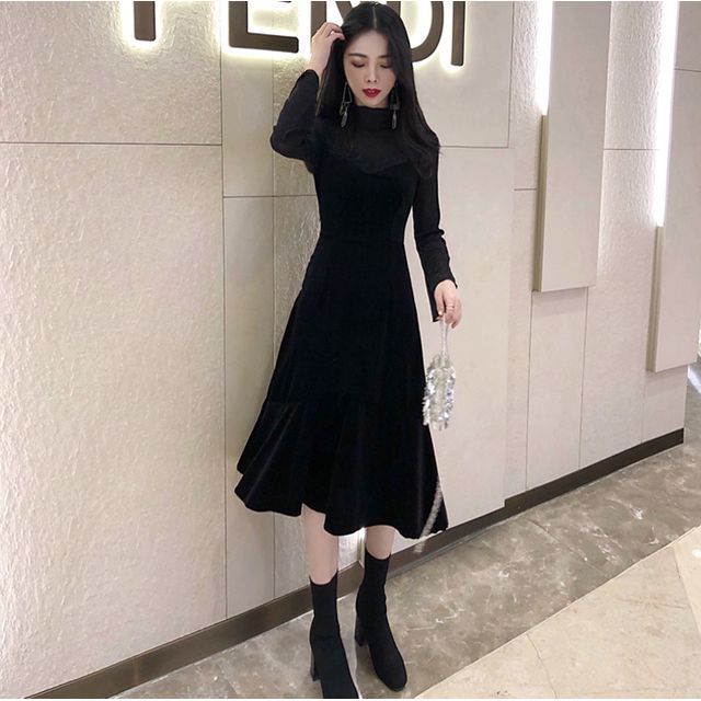 Everose - Long-Sleeve Mesh Midi Dress | YesStyle