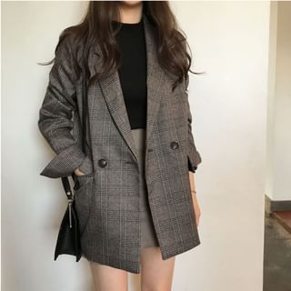 Moon City Lapel Collar Plaid Double-Breasted Blazer Sale