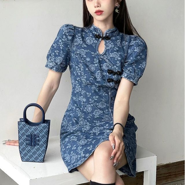 white christmas dresses English Rose Garden Denim Mini Dress – Impressions Online Boutique