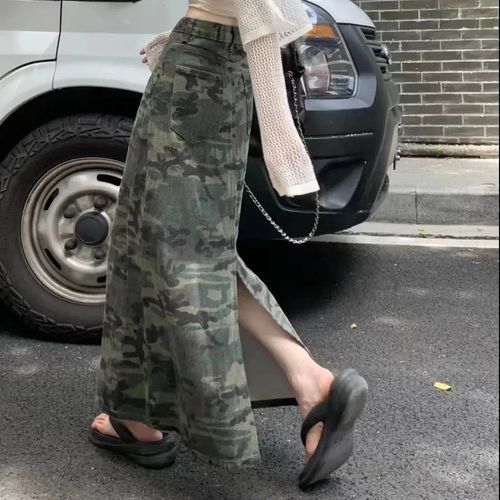 SHOWOFF Women's Camouflage Olive Denim Skirt