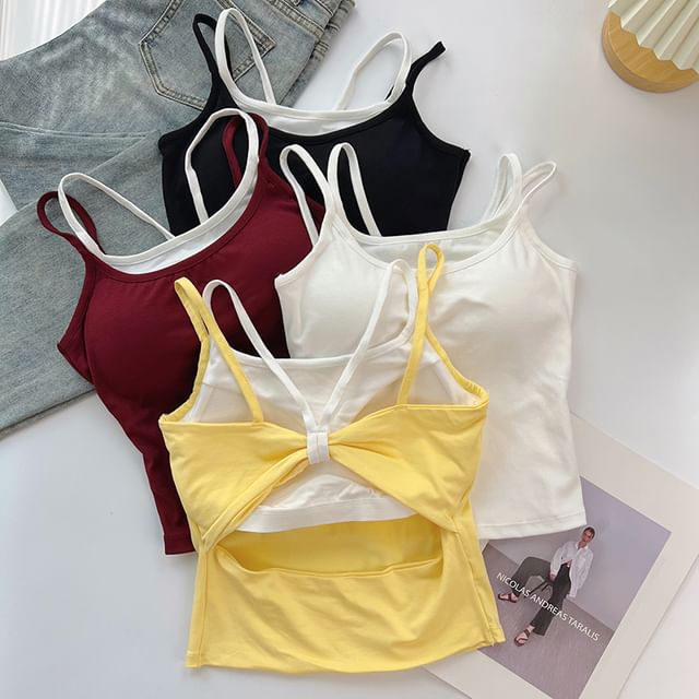 DIYI-Mock Two-Piece Padded Cutout Back Crop Cami Top