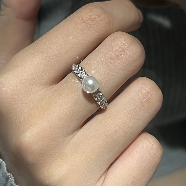 Hansha-Faux Pearl Alloy Open Ring