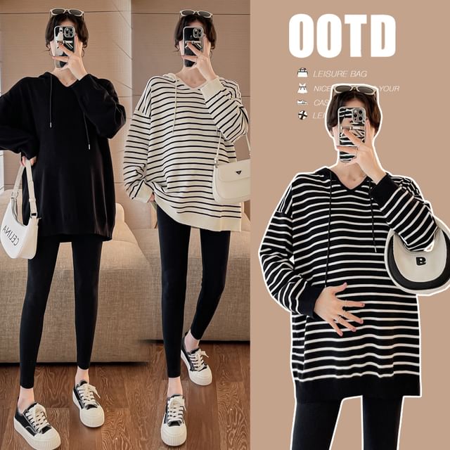 NEUF-Maternity Striped Oversized Hoodie