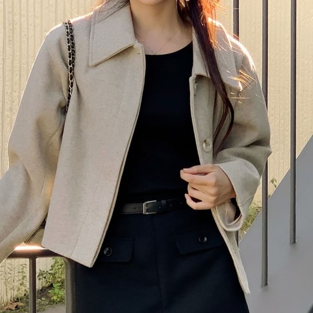 MIKIGA-Collared Button-Up Plain Jacket