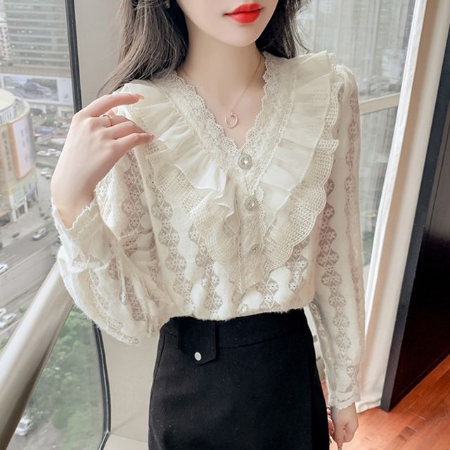 Hazie - V-Neck Frill Trim Lace Blouse | YesStyle Hazie - V-Neck Frill Trim Lace Blouse | YesStyle