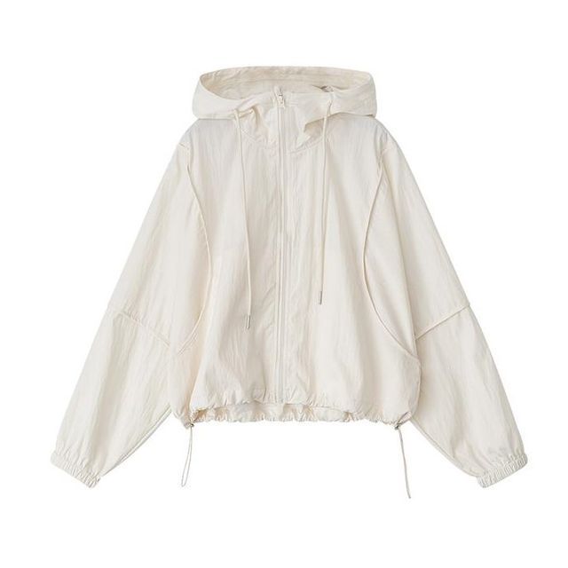Fabricino-Plain Hooded Zip-Up Jacket