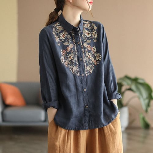 トップス Eaphi EMBROIDERY LONG SLEEVE SHIRTS EMBROIDERY SHORT SLEEVE SHIRTS