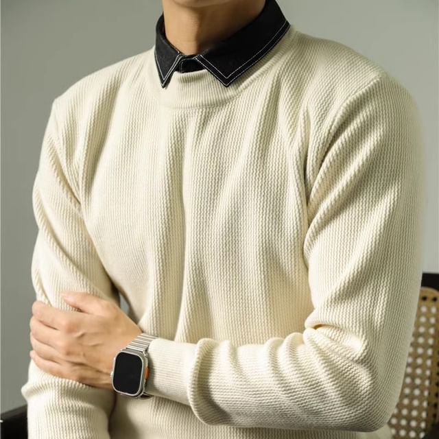 Lefitt-Collar Plain Mock Two-Piece Sweater