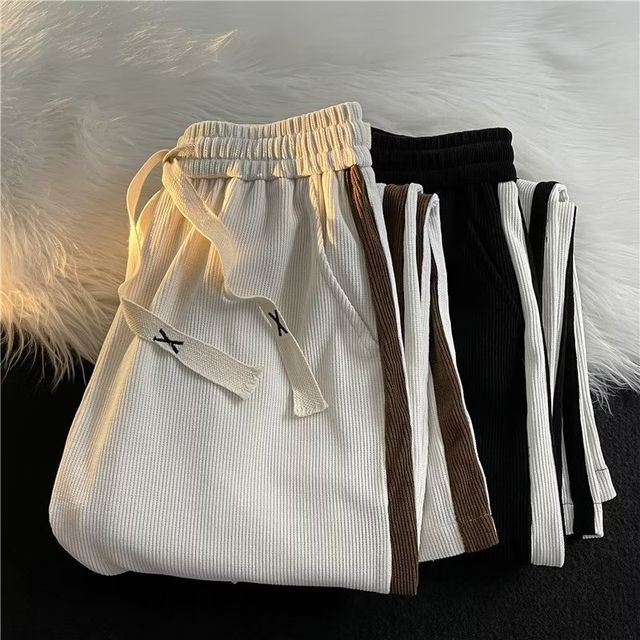 Plummie-Drawstring Waist Striped Wide Leg Sweatpants