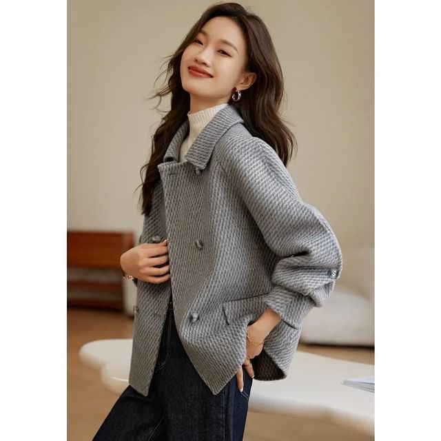 Jeonseon-Collar Melange Double-Breasted Jacket