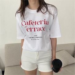 Styleberry - Round-Neck Letter Print T-Shirt Styleberry - Round-Neck Letter Print T-Shirt
